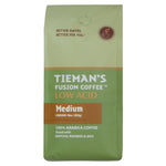 Tieman's Medium Fusion Ground Coffee 10oz Bag – Low Acid, Antioxidant-Rich, Fused with Matcha, Rooibos & Goji